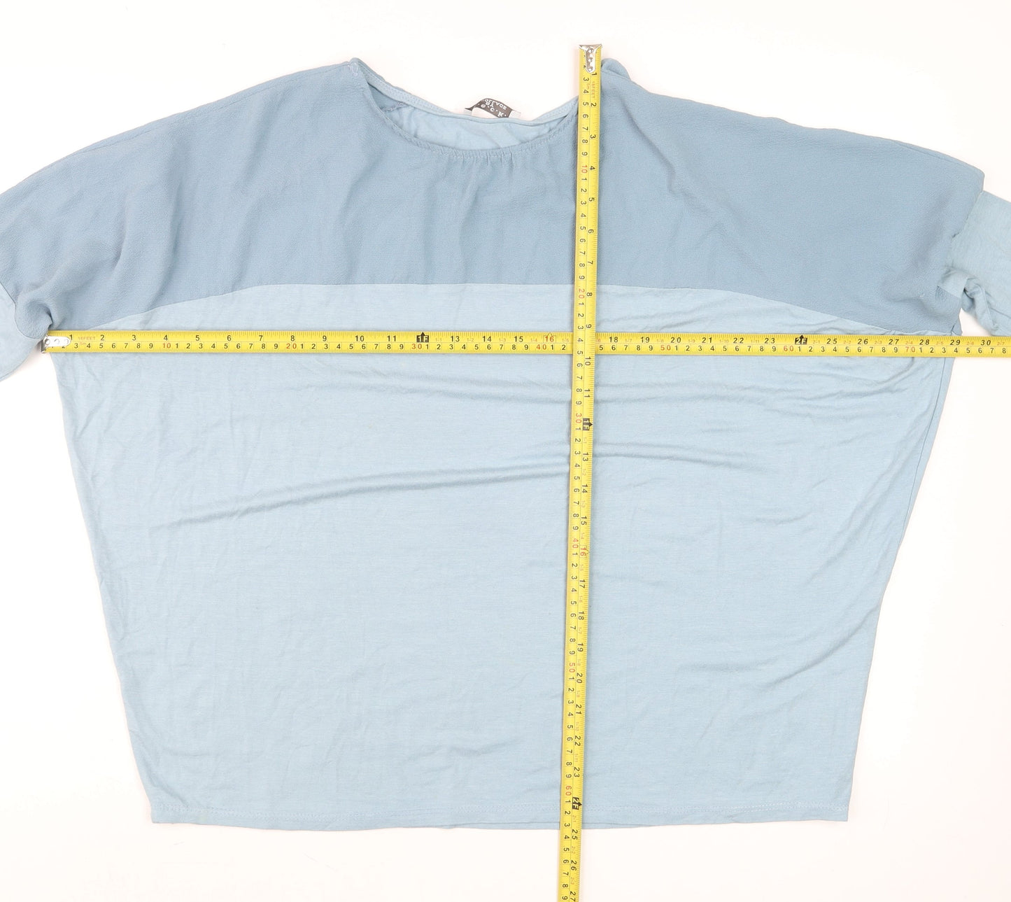 d.e.c.k. by Decollage Women's Blue Colourblock 3/4 Sleeve Relaxed Fit Top L