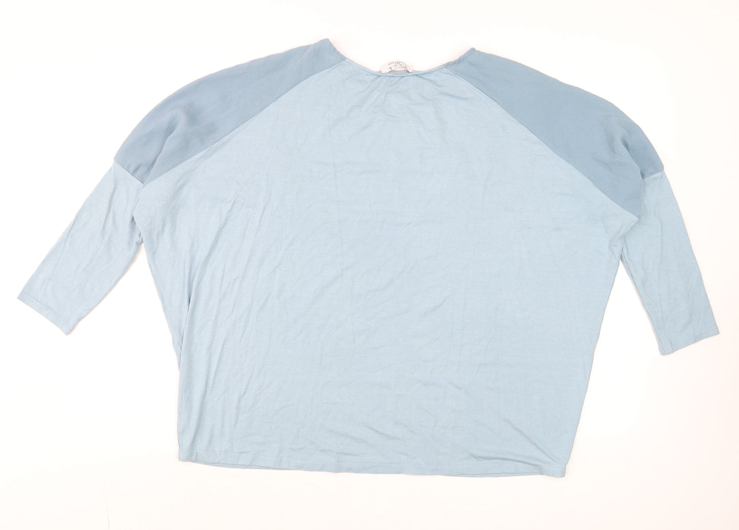 d.e.c.k. by Decollage Women's Blue Colourblock 3/4 Sleeve Relaxed Fit Top L