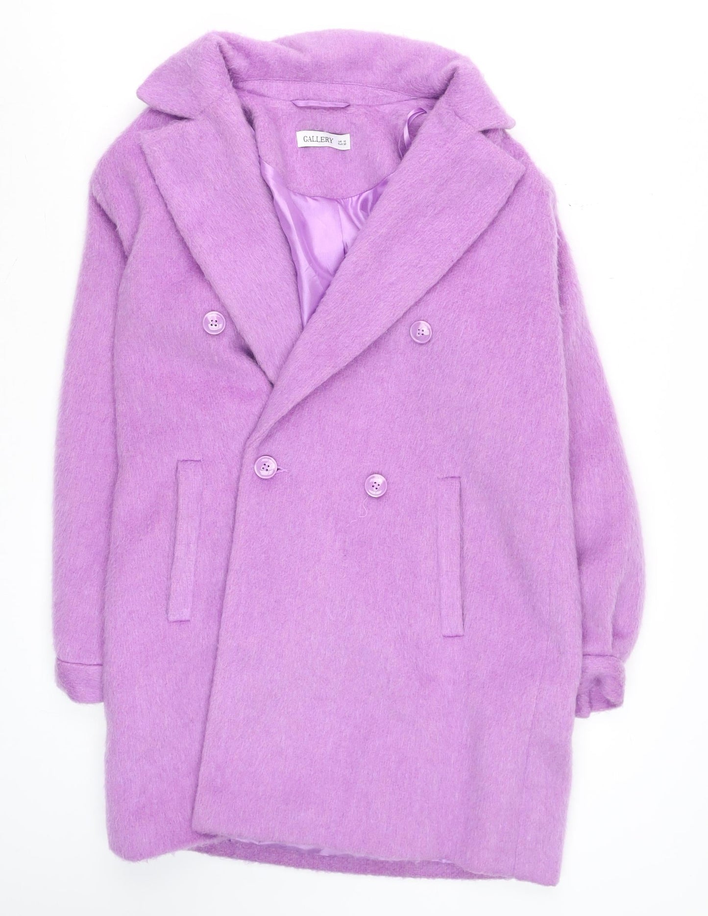 Gallery Women’s Lilac Double-Breasted Wool Blend Coat UK 10