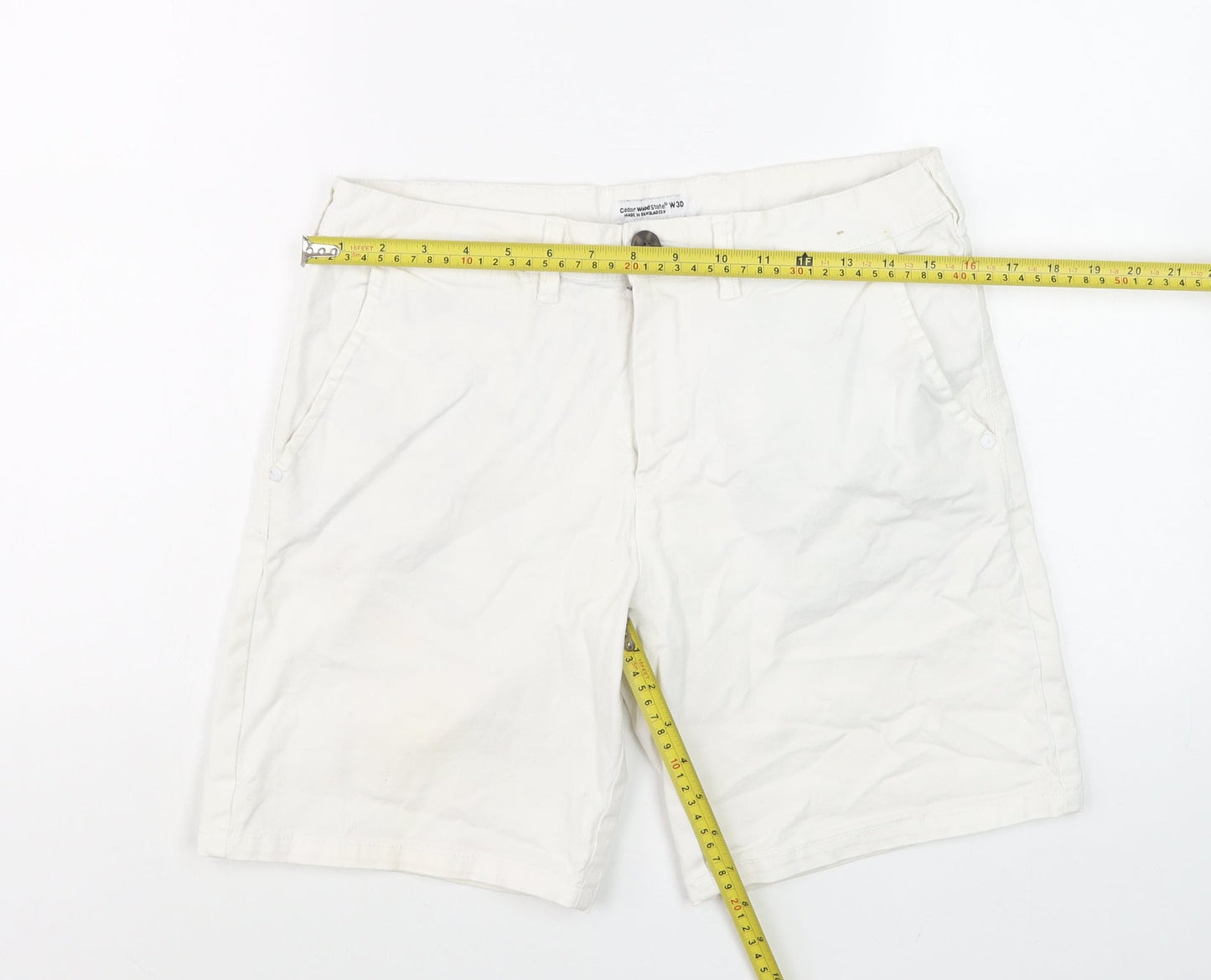Cedar Wood State Men’s White Chino Shorts W30 Regular Fit Cotton