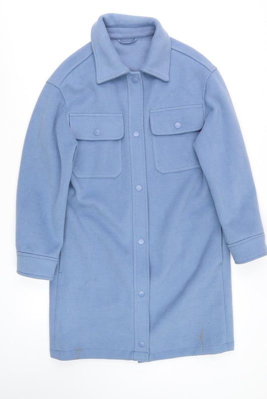 Marks and Spencer Women’s Blue Long Overcoat XS Fleece Button Detail