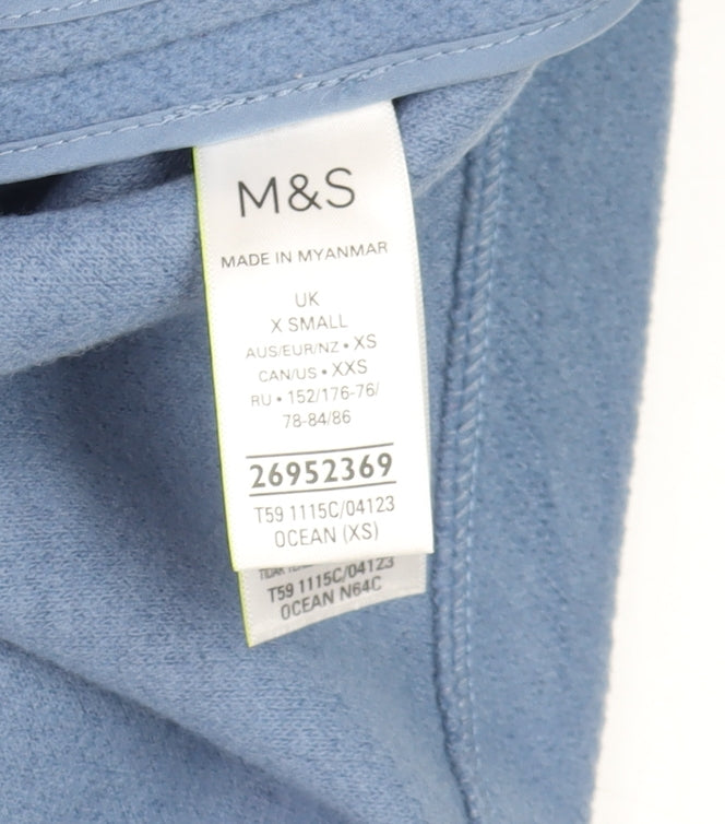 Marks and Spencer Women’s Blue Long Overcoat XS Fleece Button Detail