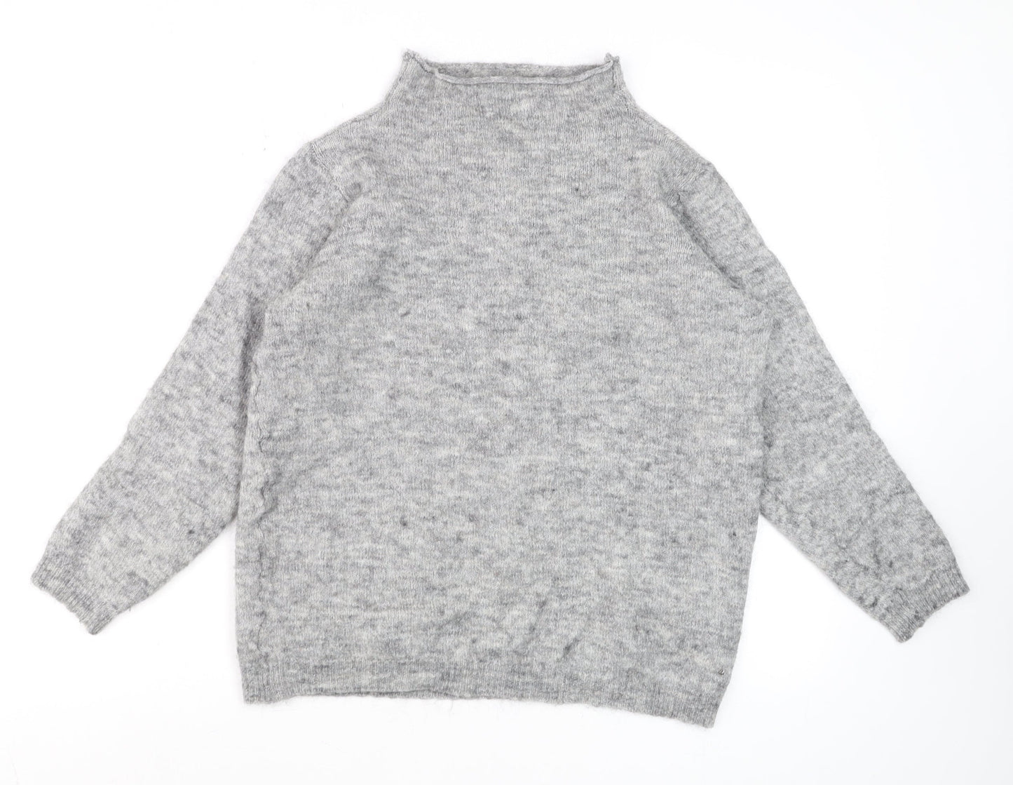 Fransa Womens Grey Mock Neck Wool Blend Pullover Jumper L
