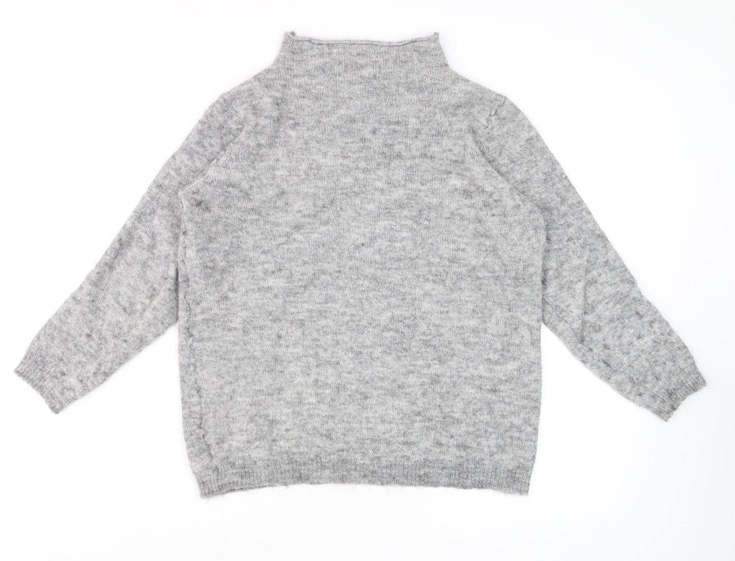 Fransa Womens Grey Mock Neck Wool Blend Pullover Jumper L