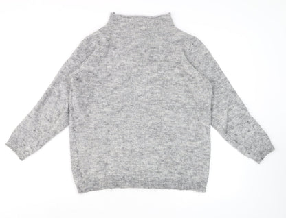 Fransa Womens Grey Mock Neck Wool Blend Pullover Jumper L