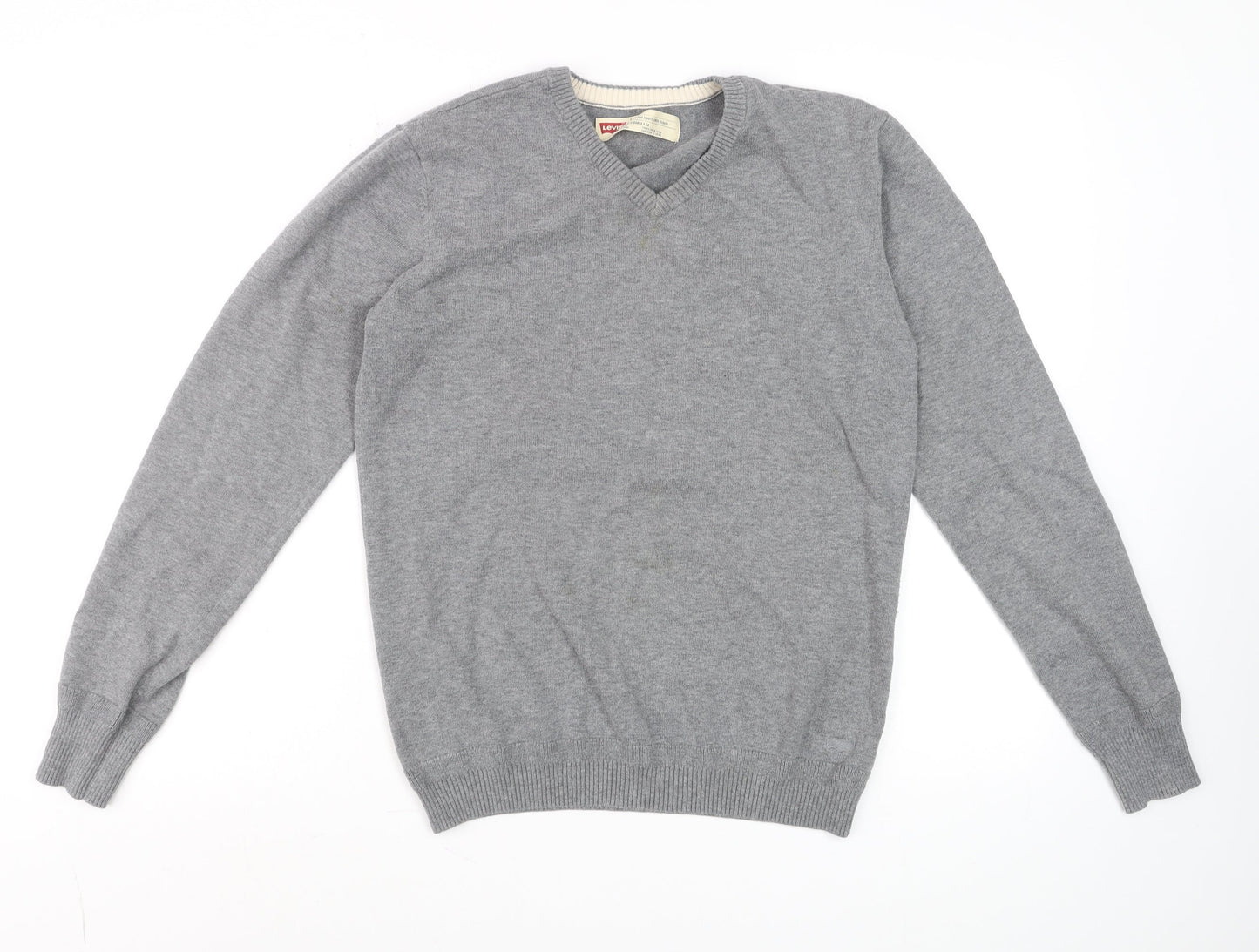 Levi's Men's Grey Slim Fit V-Neck Cotton Jumper Size S