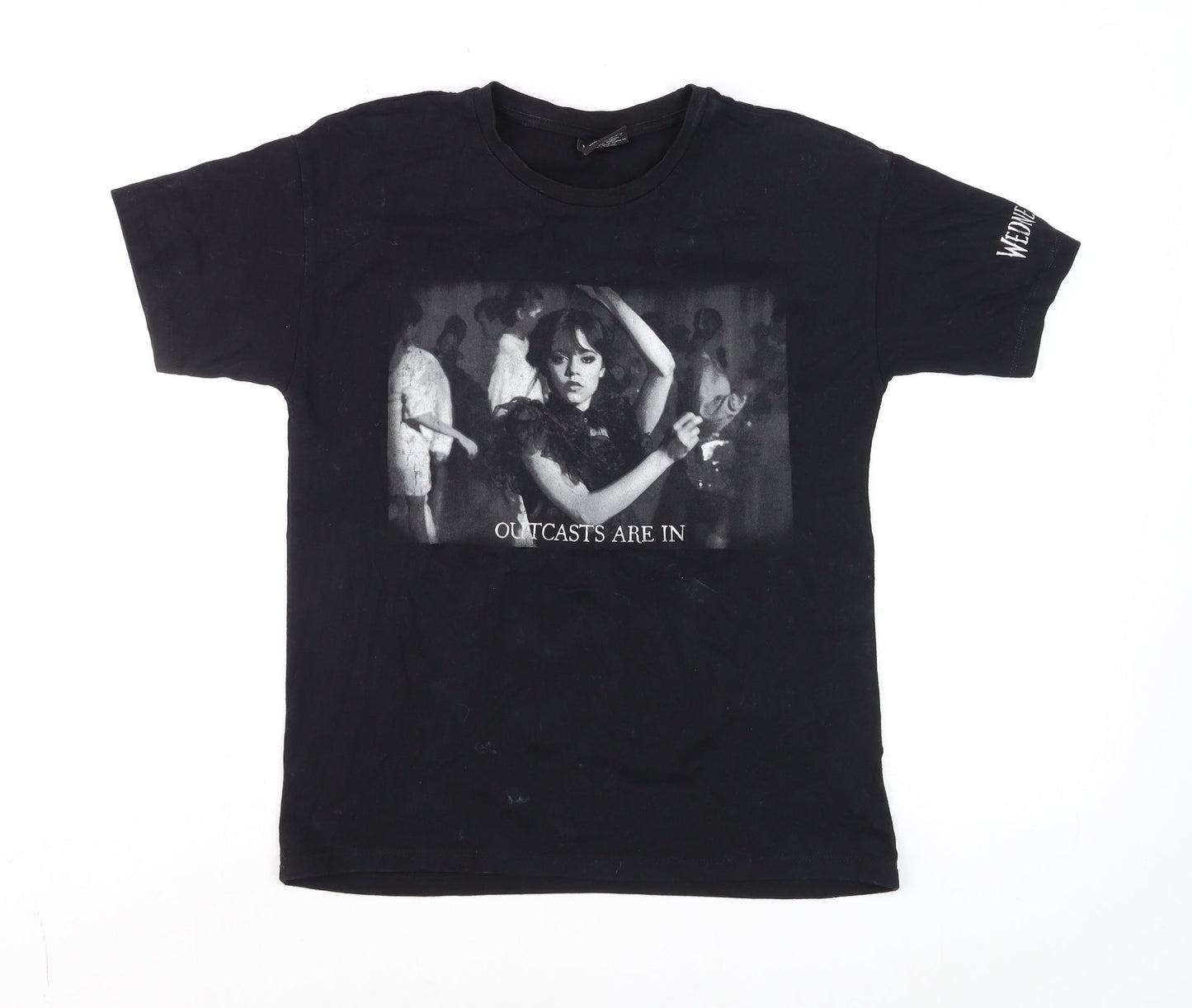 Wednesday Girls Black Graphic T-Shirt 10-11 Years Cotton Gothic Style