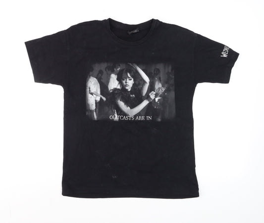 Wednesday Girls Black Graphic T-Shirt 10-11 Years Cotton Gothic Style