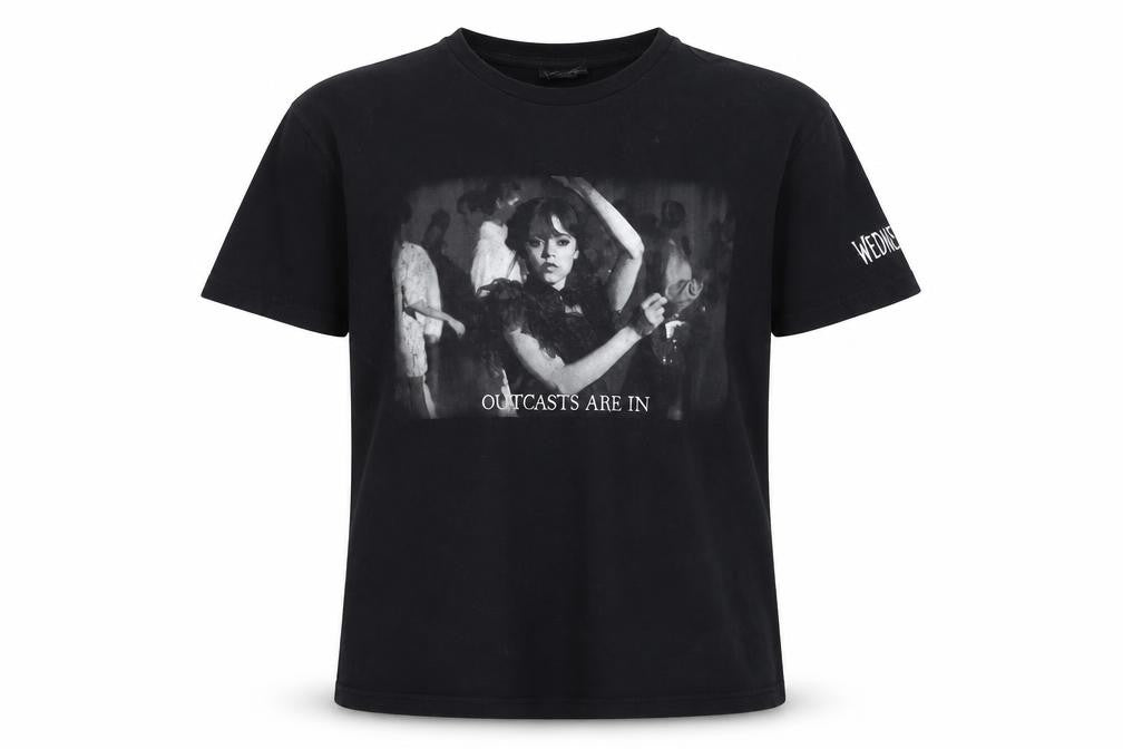 Wednesday Girls Black Graphic T-Shirt 10-11 Years Cotton Gothic Style
