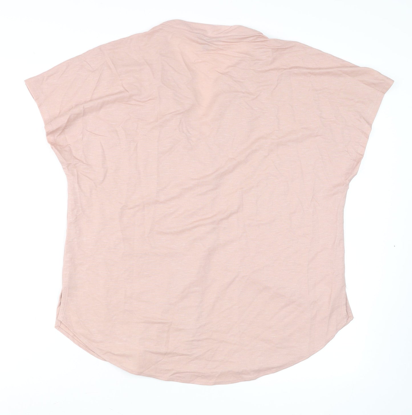 Cortefiel Women’s Pink Short Sleeve Henley Blouse Size 10 Cotton Blend