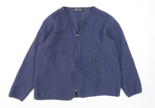 Castle of Ireland Women Blue Wool Full Zip V-Neck Cardigan L