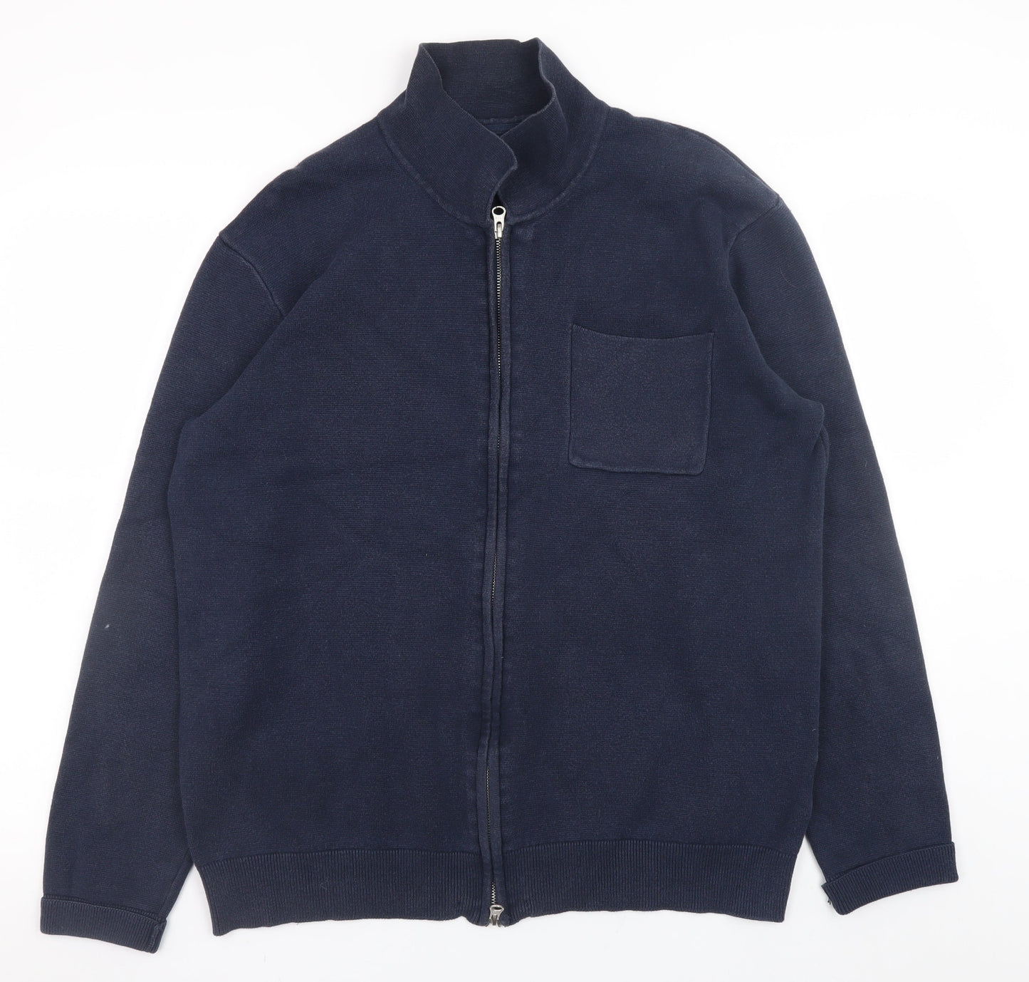 INDICODE Men’s Blue Full Zip Cotton Knit Jumper XL High Neck