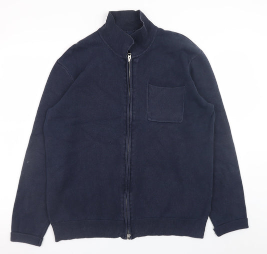 INDICODE Men’s Blue Full Zip Cotton Knit Jumper XL High Neck