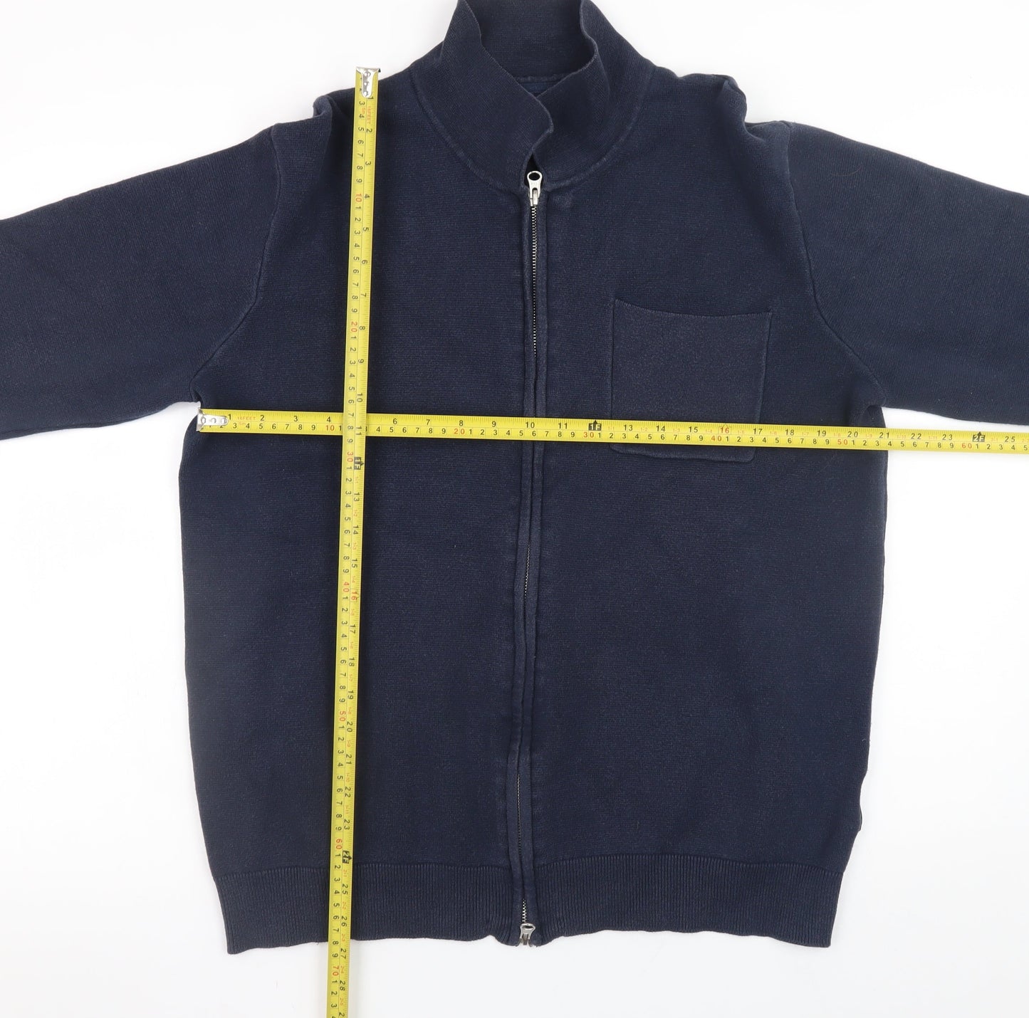 INDICODE Men’s Blue Full Zip Cotton Knit Jumper XL High Neck