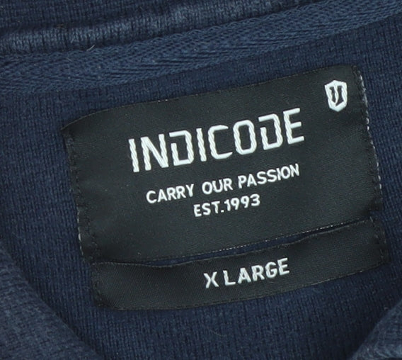 INDICODE Men’s Blue Full Zip Cotton Knit Jumper XL High Neck