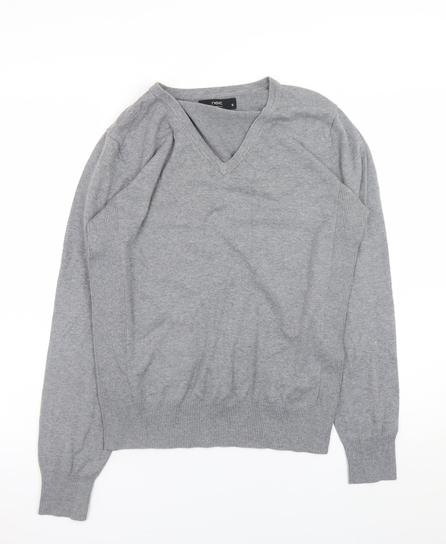 Next Men Grey V-Neck Cotton Cashmere Jumper Size S