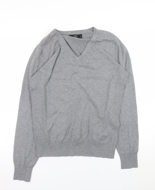 Next Men Grey V-Neck Cotton Cashmere Jumper Size S