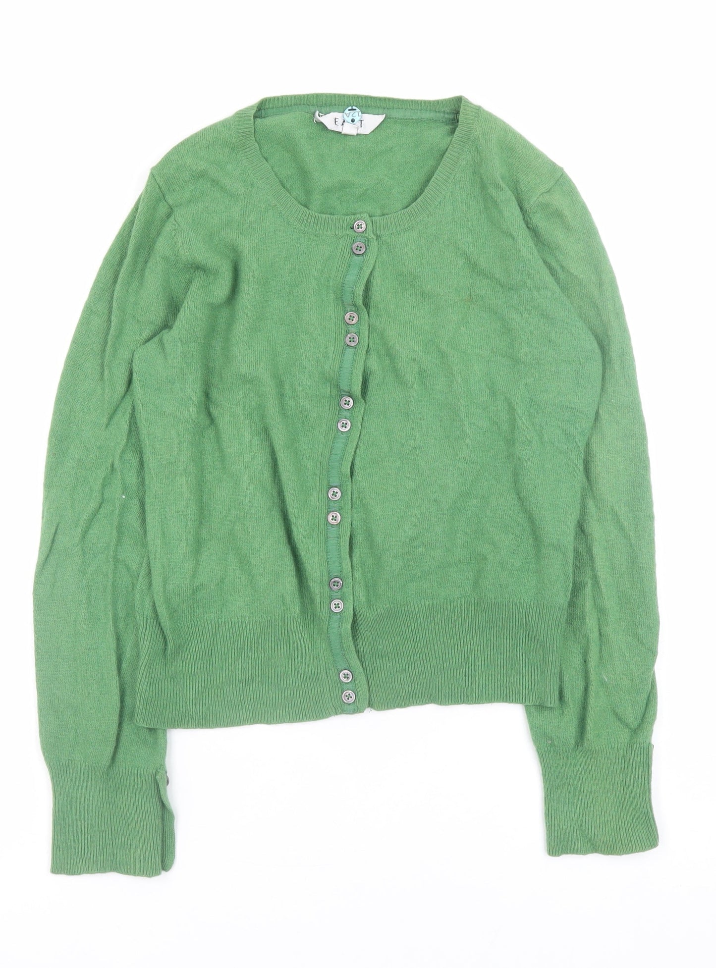 EAST Womens Green Lambswool Blend Button Cardigan Size 10