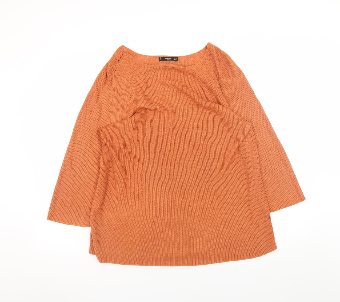 Mango Women Orange Cotton Boat Neck 3/4 Sleeve Pullover Jumper Size 12