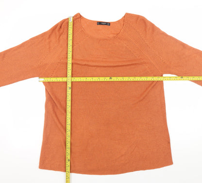 Mango Women Orange Cotton Boat Neck 3/4 Sleeve Pullover Jumper Size 12