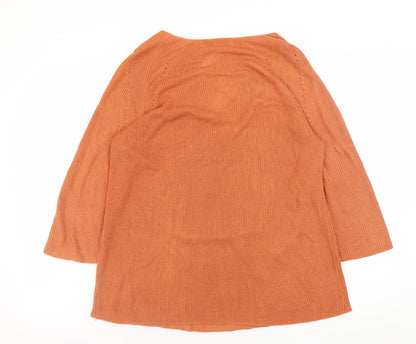 Mango Women Orange Cotton Boat Neck 3/4 Sleeve Pullover Jumper Size 12