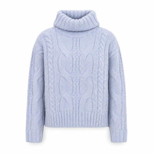 Tu Women Blue Cable-Knit Roll Neck Chunky Jumper Size S