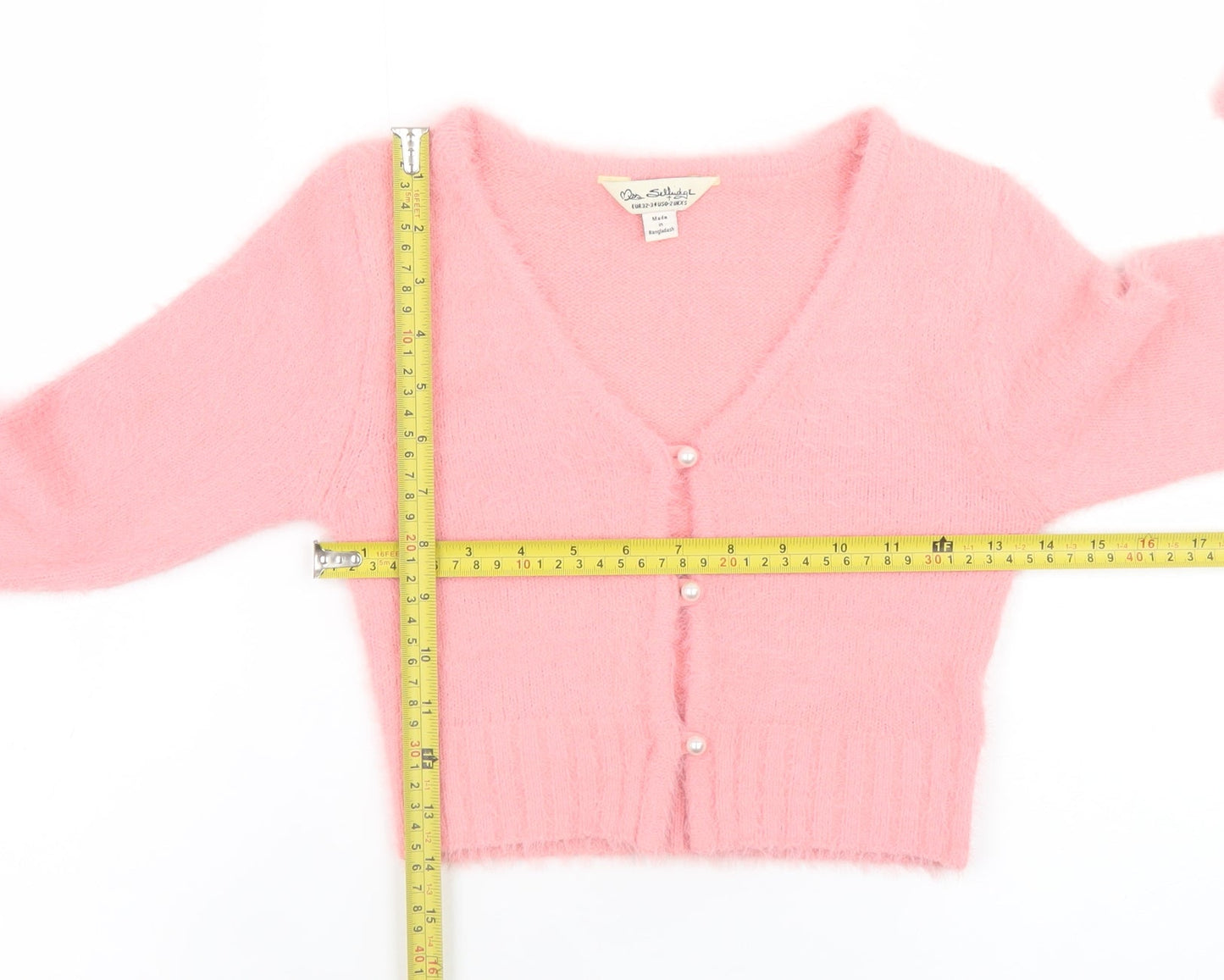 Miss Selfridge Women's Pink V-Neck Cropped Knit Cardigan 2XS