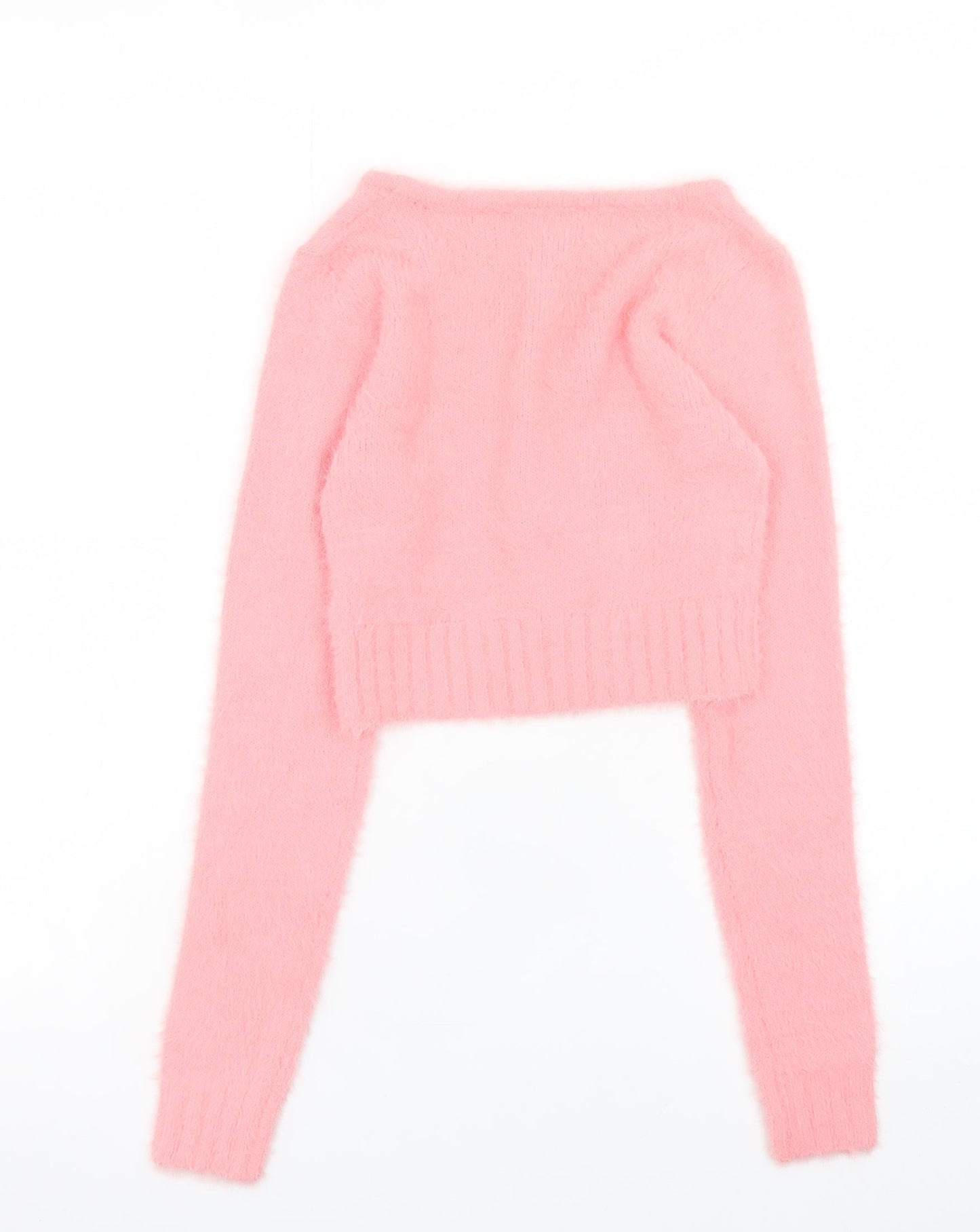 Miss Selfridge Women's Pink V-Neck Cropped Knit Cardigan 2XS