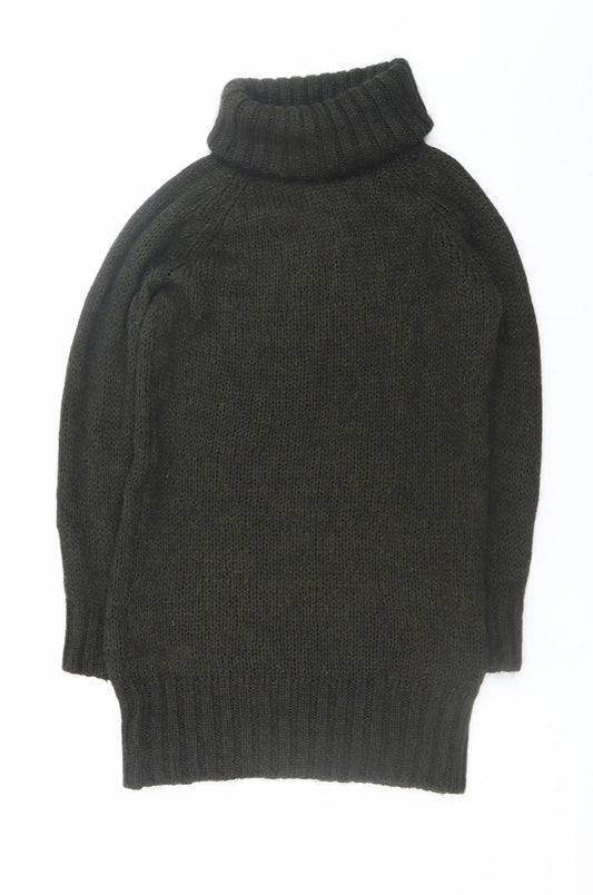 Zara Women Green Mohair Blend Roll Neck Jumper Dress Size 12