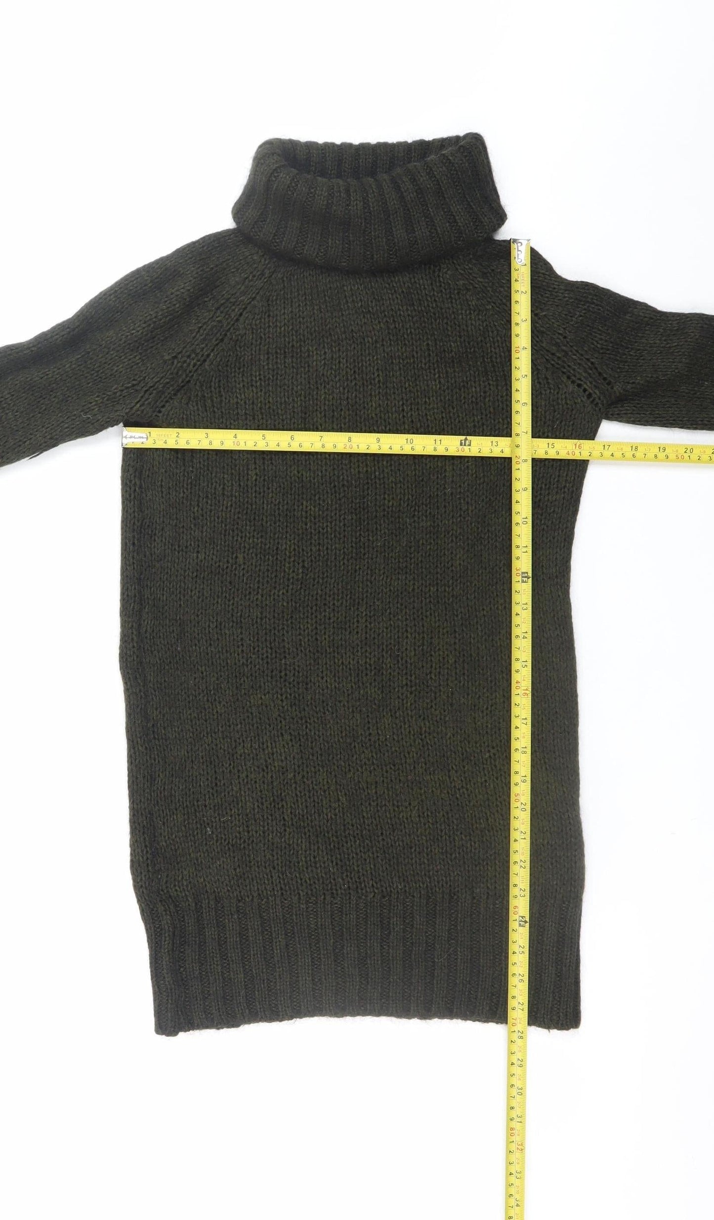 Zara Women Green Mohair Blend Roll Neck Jumper Dress Size 12