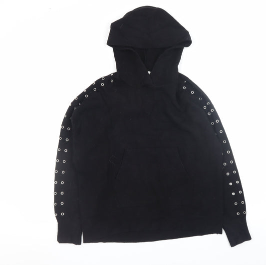 Zara Women Black Eyelet Hooded Knit Jumper Size S