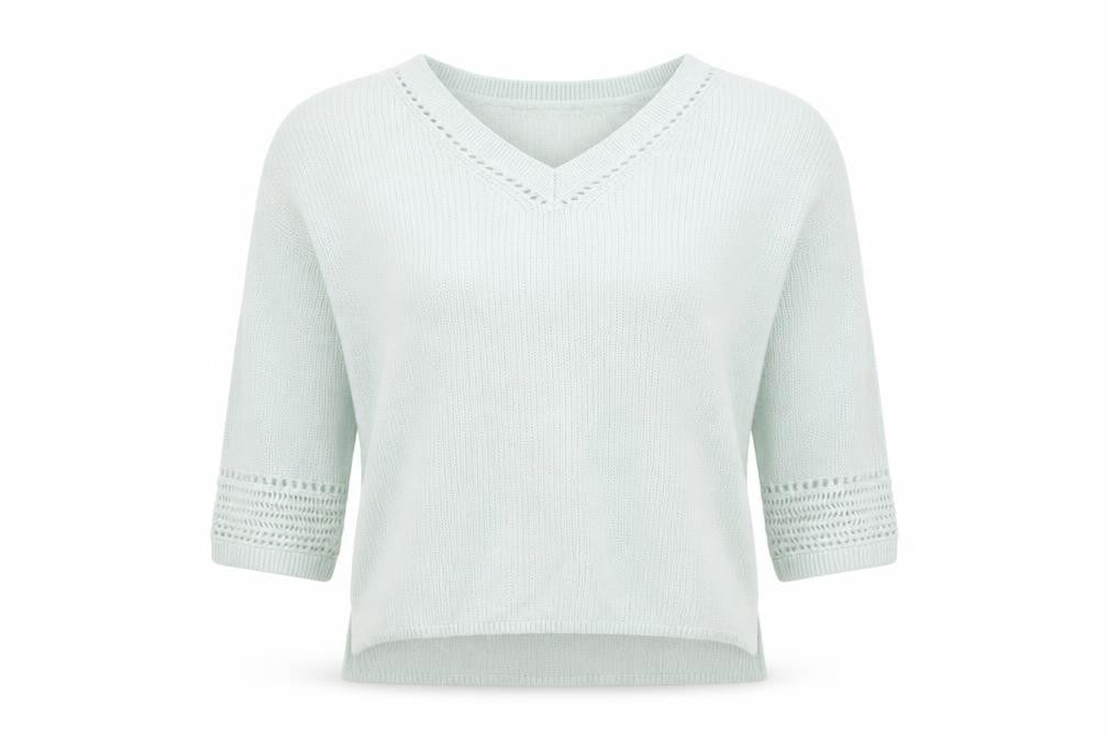 Lands' End Women's Blue Petite Linen Cotton V-Neck 3/4 Sleeve Jumper Size M