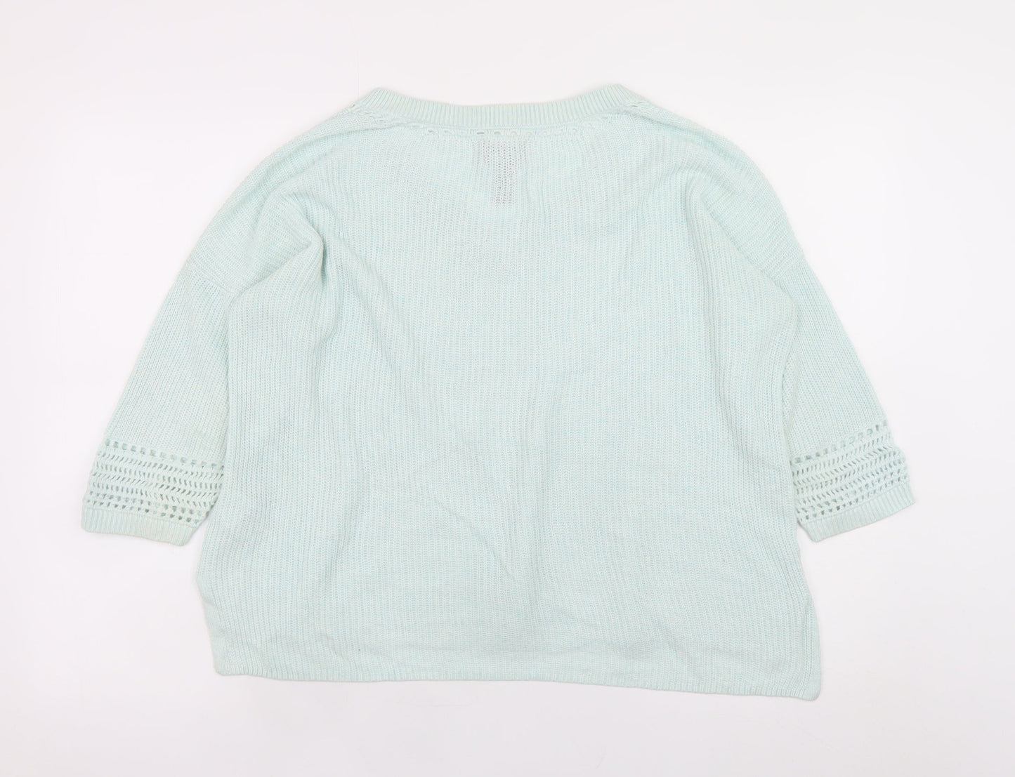 Lands' End Women's Blue Petite Linen Cotton V-Neck 3/4 Sleeve Jumper Size M