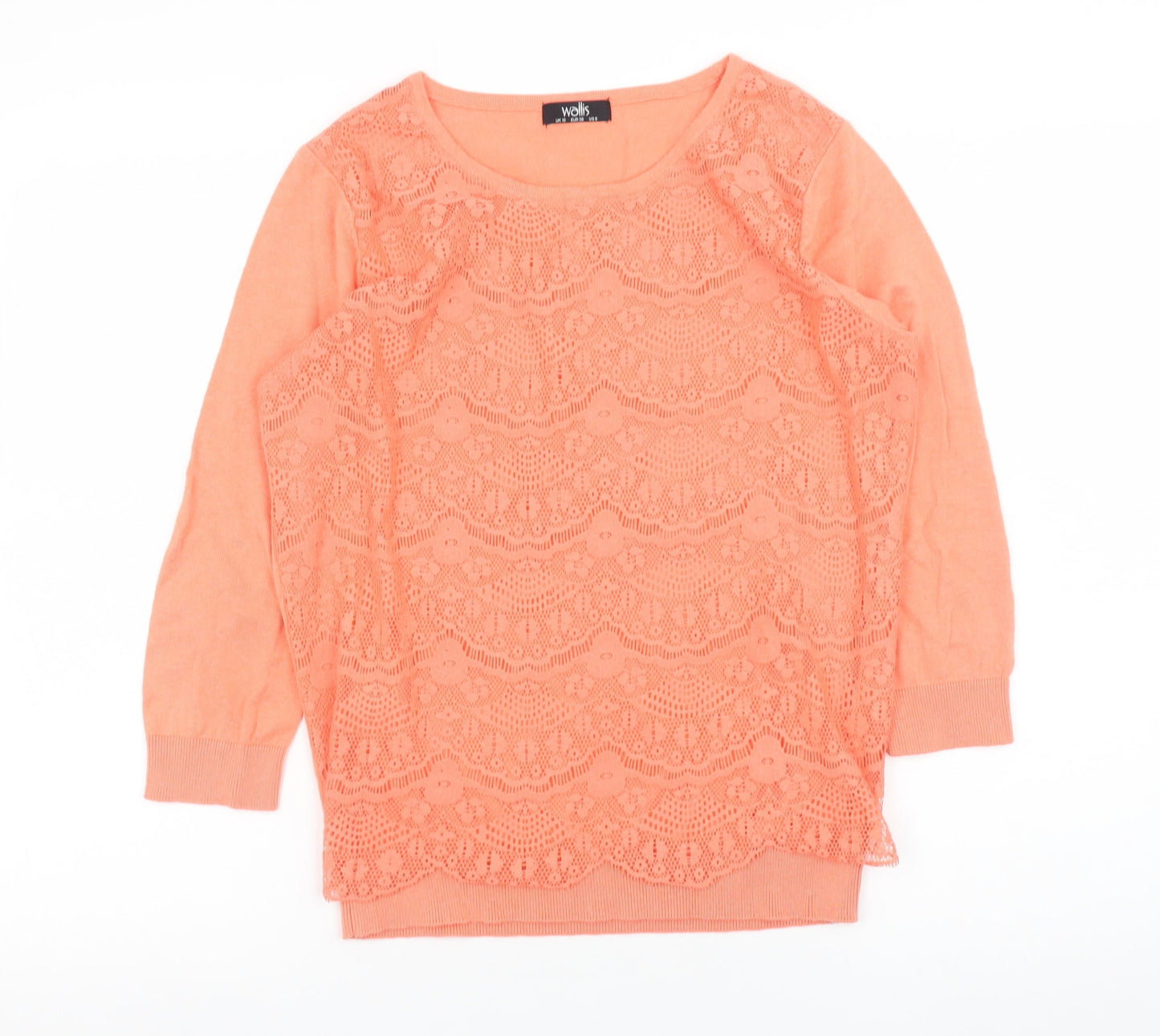 Wallis Women’s Orange Lace Knit 3/4 Sleeve Scoop Neck Jumper Size 10