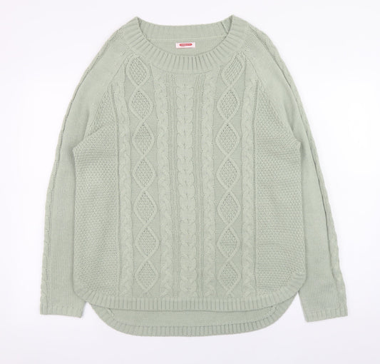 Damart Women Green Cable-Knit Crew Neck Long Sleeve Pullover Jumper Size M