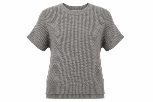 FatFace Women Grey Short Sleeve Chunky Knit Jumper UK 10