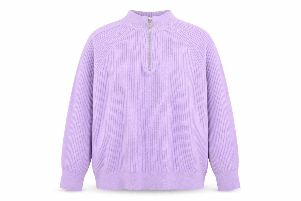 Marks & Spencer Women Purple Mock Neck Half Zip Ribbed Jumper M