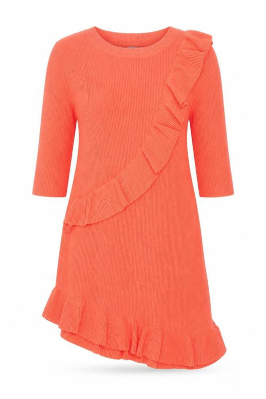 Next Women Orange Knit Ruffle Shift Dress Size 10