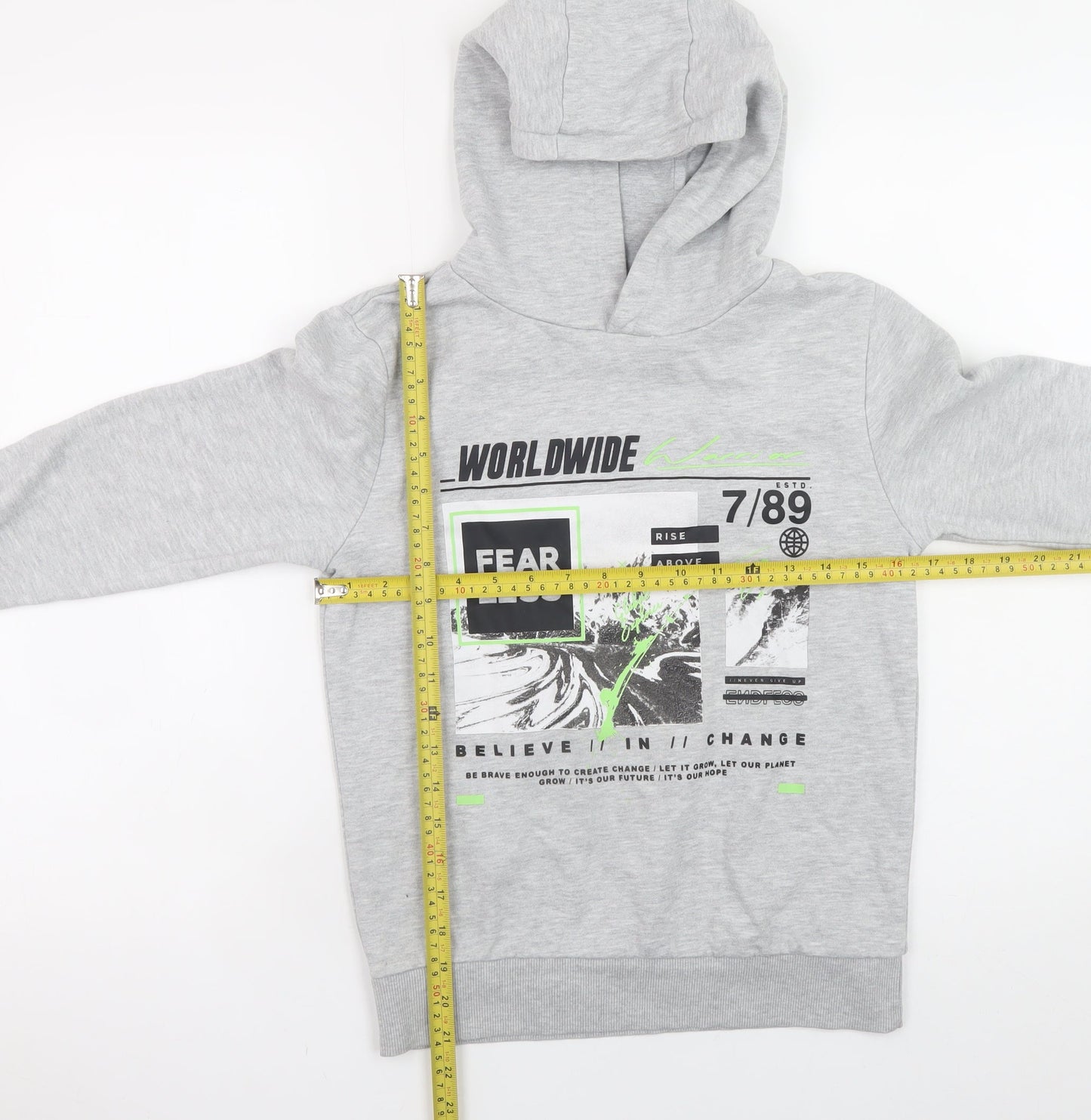 Dunnes Stores Boys Grey FEARLESS Graphic Pullover Hoodie 10-11 Years