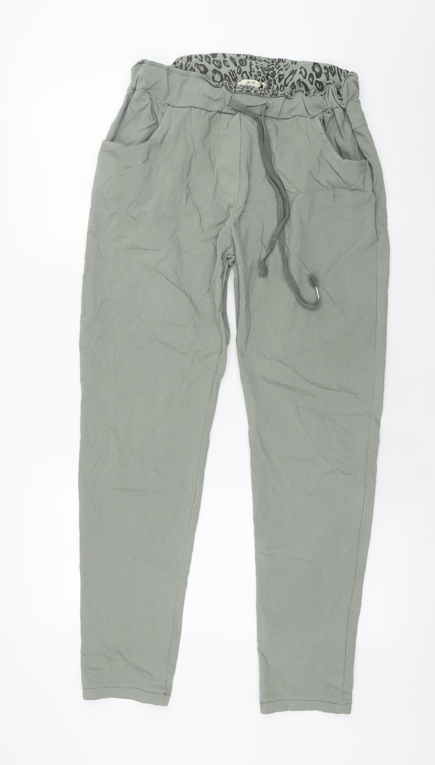 BW Women’s Green Viscose Jogger Trousers Size L Drawstring Waist