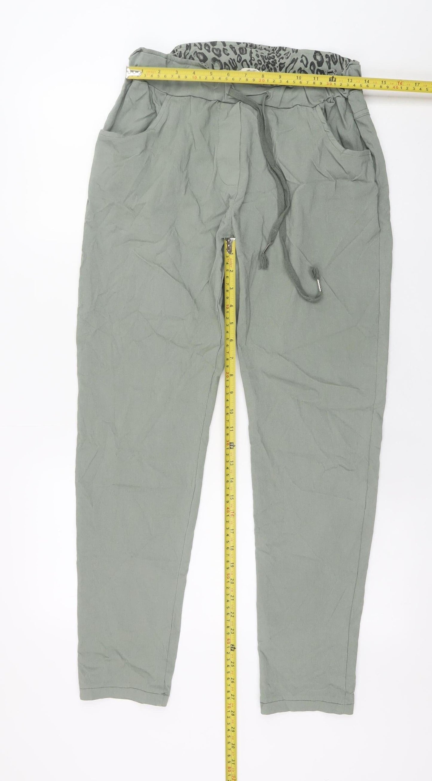 BW Women’s Green Viscose Jogger Trousers Size L Drawstring Waist