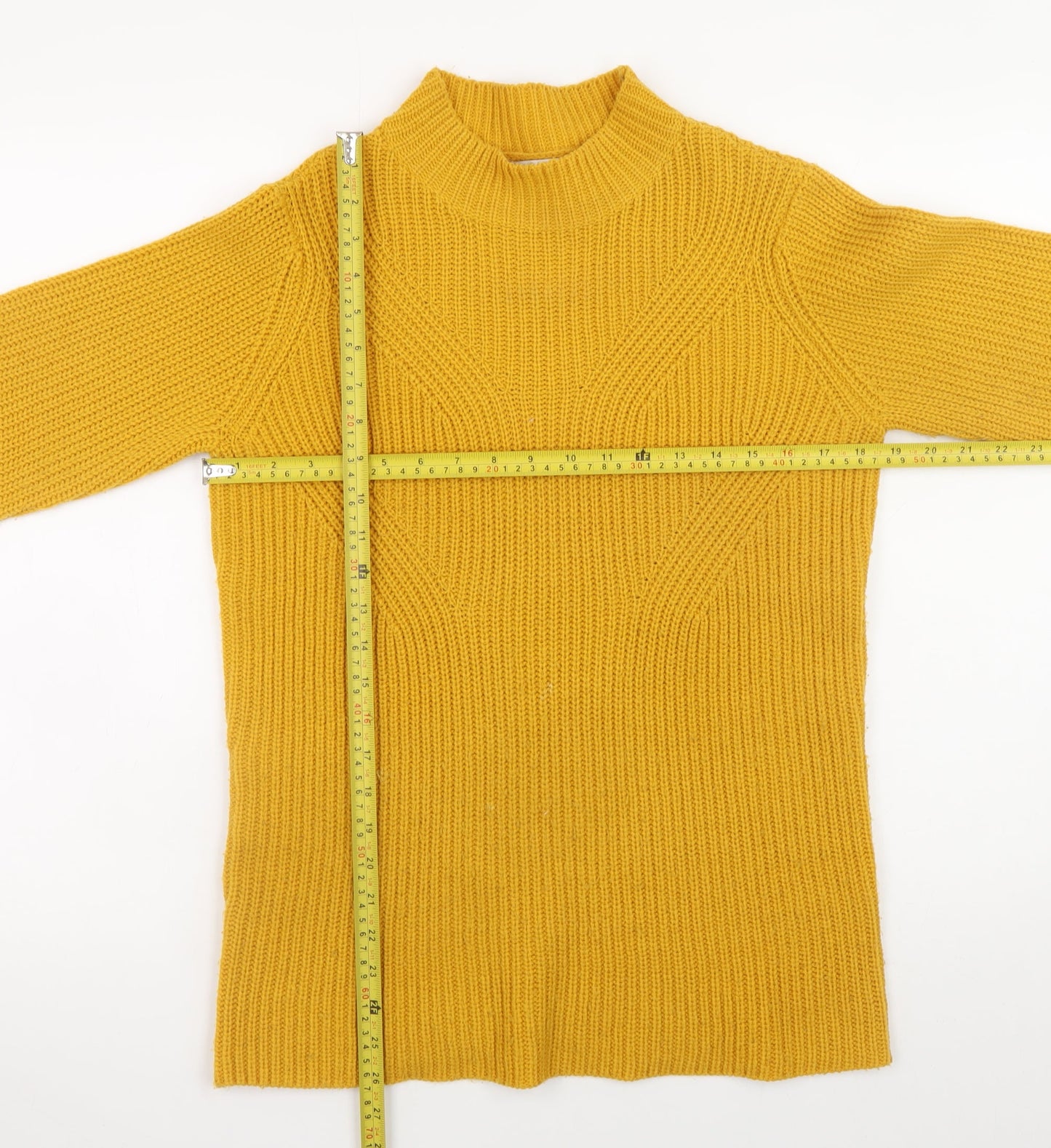 Damart Women Yellow Mock Neck Chunky Knit Jumper Size 10/12