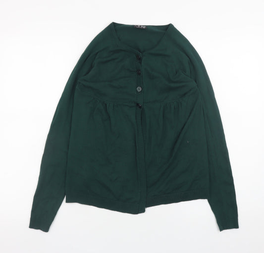 NEXT Girls Dark Green Cardigan 11-12 Years Cotton Blend Long Sleeve Knitwear
