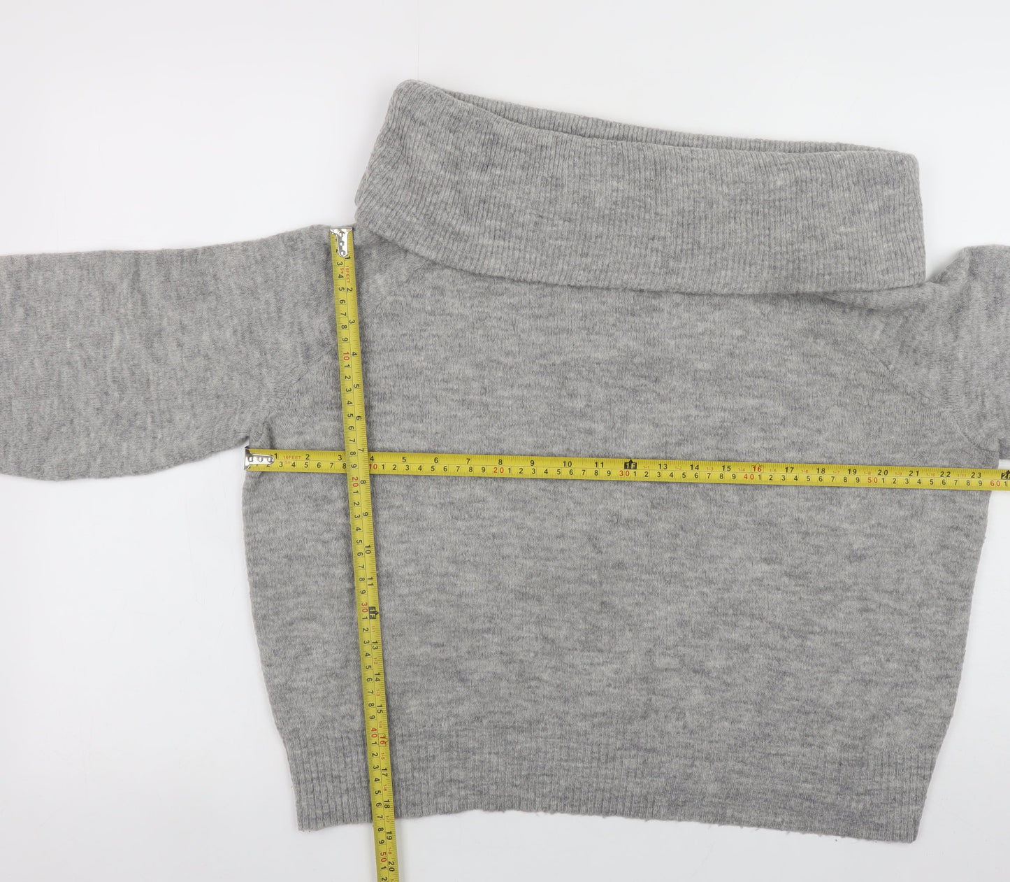 H&M Women’s Grey Cowl Neck Long Sleeve Knit Jumper Size M