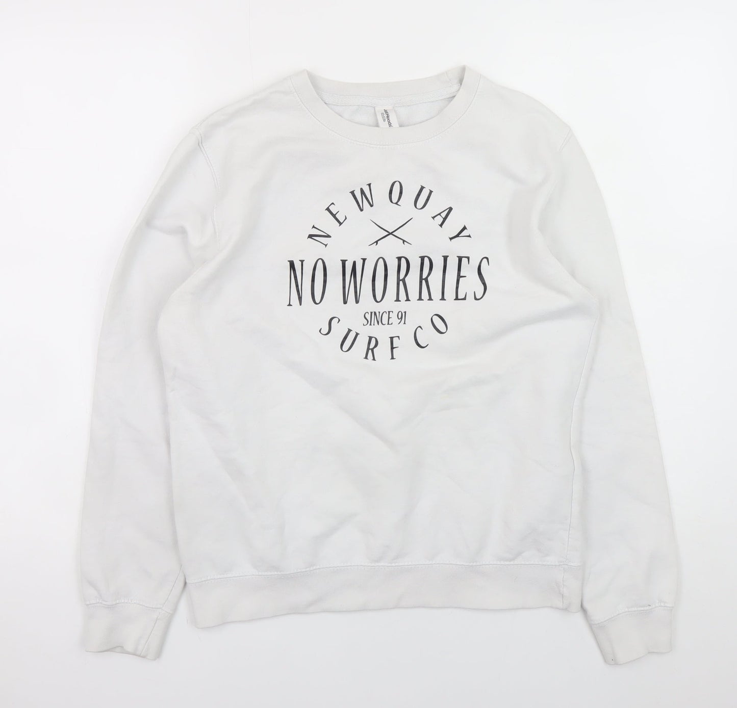 JustHoods AWDIS Womens White XS Pullover Sweatshirt Surf Graphic