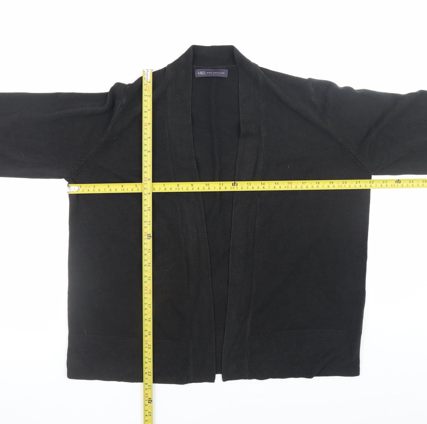 Marks and Spencer Womens Black Cotton Open Long Sleeve Cardigan L