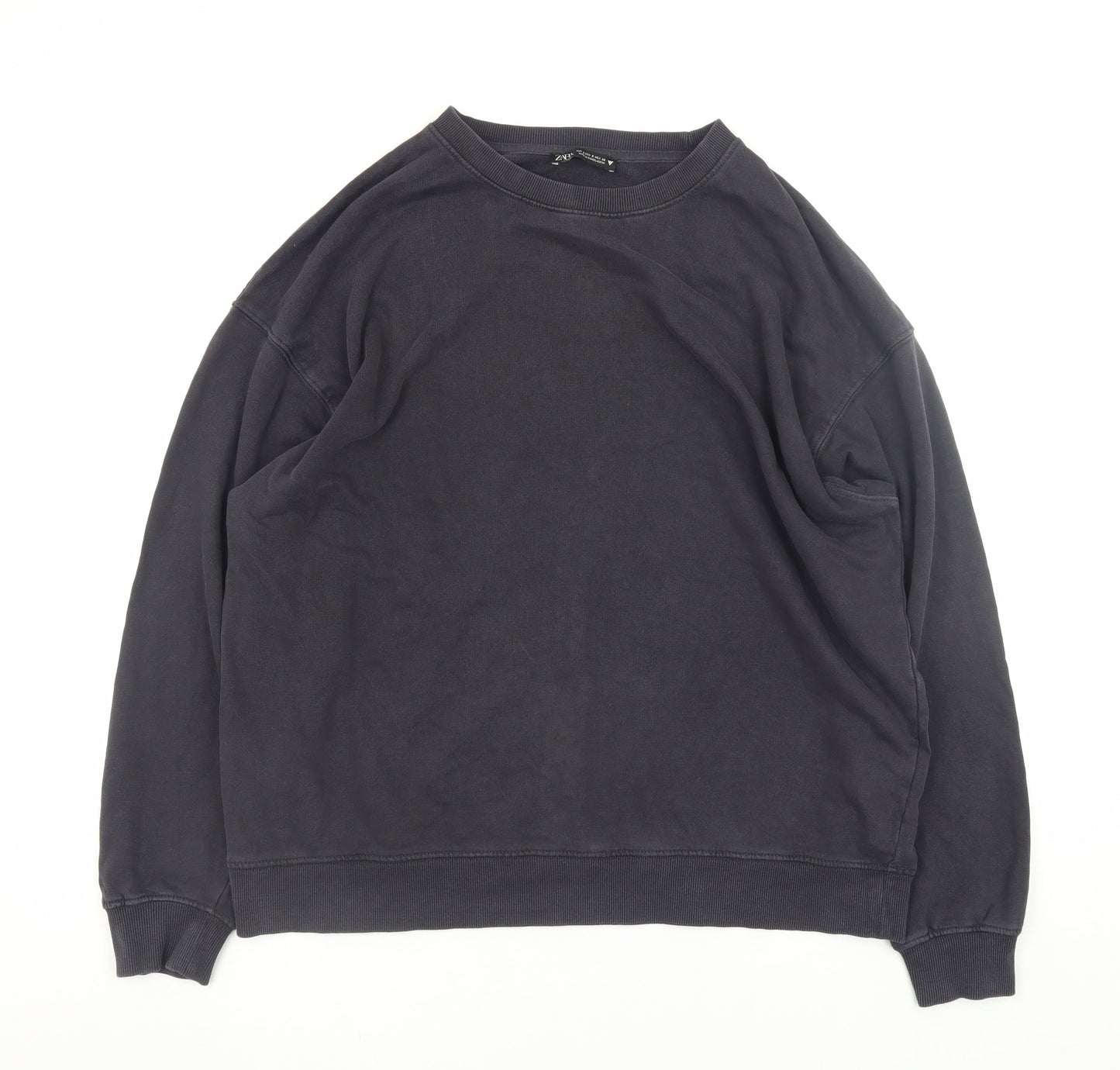 Zara Women Black Small Pullover Sweatshirt Cotton Blend Casual
