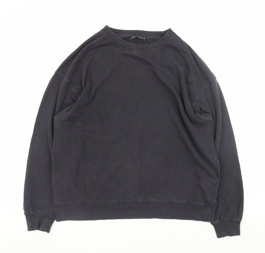 Zara Women Black Small Pullover Sweatshirt Cotton Blend Casual