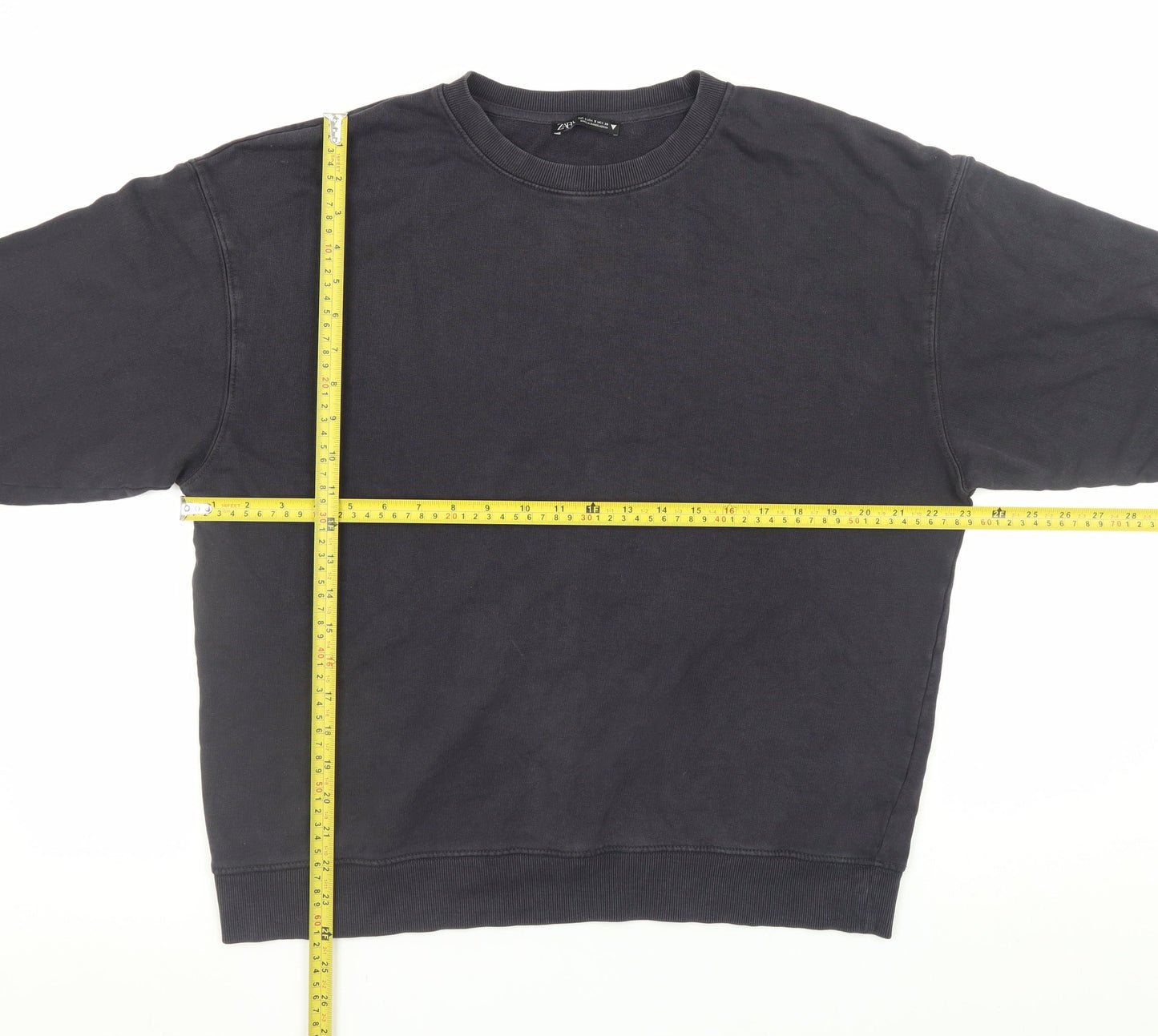 Zara Women Black Small Pullover Sweatshirt Cotton Blend Casual
