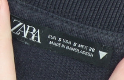 Zara Women Black Small Pullover Sweatshirt Cotton Blend Casual